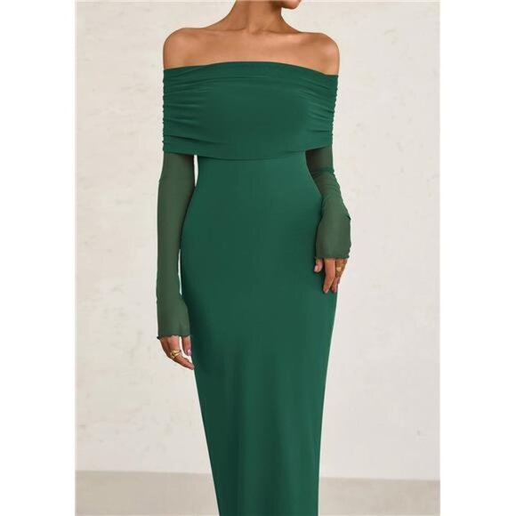 Elegant Off The Shoulder Formal Maxi Dress Green - Picture 5 of 6